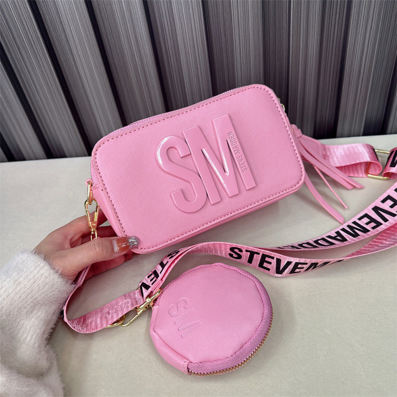 Beaira Spring/Summer New Fashion Camera Bag with Wide Shoulder Strap Lettering Small Square Bag Crossbody Bag