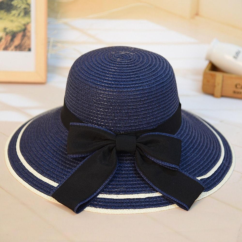 Beaira New Summer Women Sun Hat Casual Fashion Bowtie Fisherman Hat Straw Hat with Bow Ribbon Travel Beach Hat