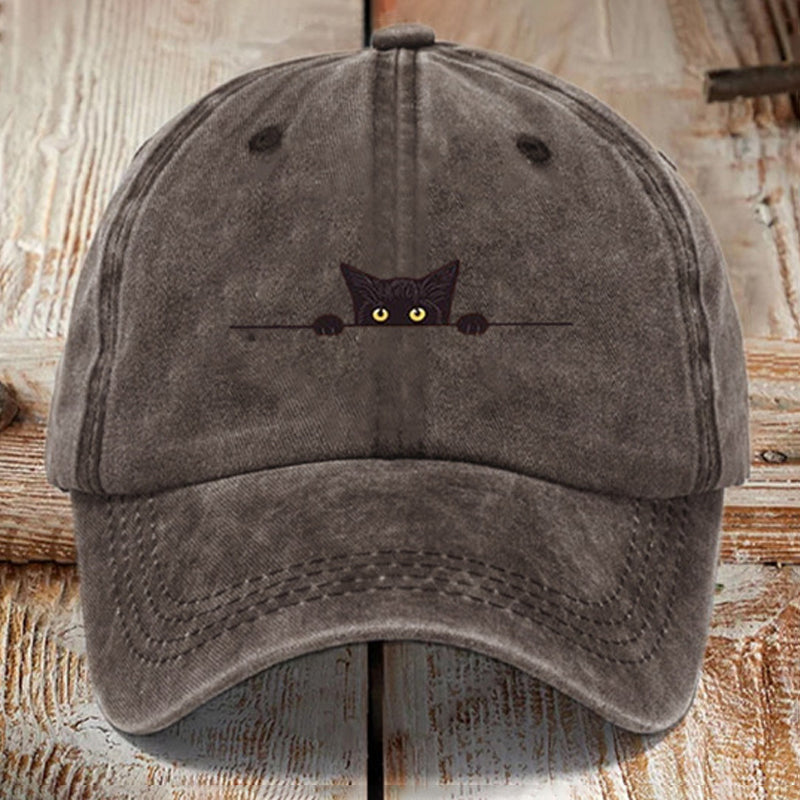Beaira Cute cat printed baseball cap, washed and worn, men's and women's duckbill cap, soft top sun hat