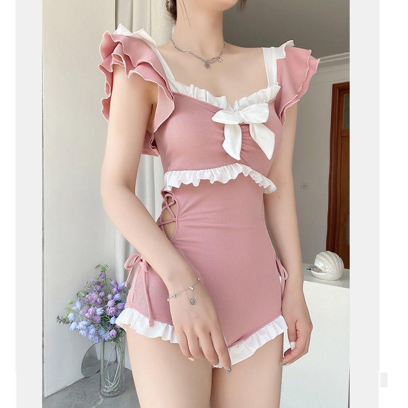 Beaira Cute Bow Swimwear Women Lolita Conservative One Piece Swimsuit Female Bathing Suits Bodysuit Girl's Holiday Beach Wear Body Suit