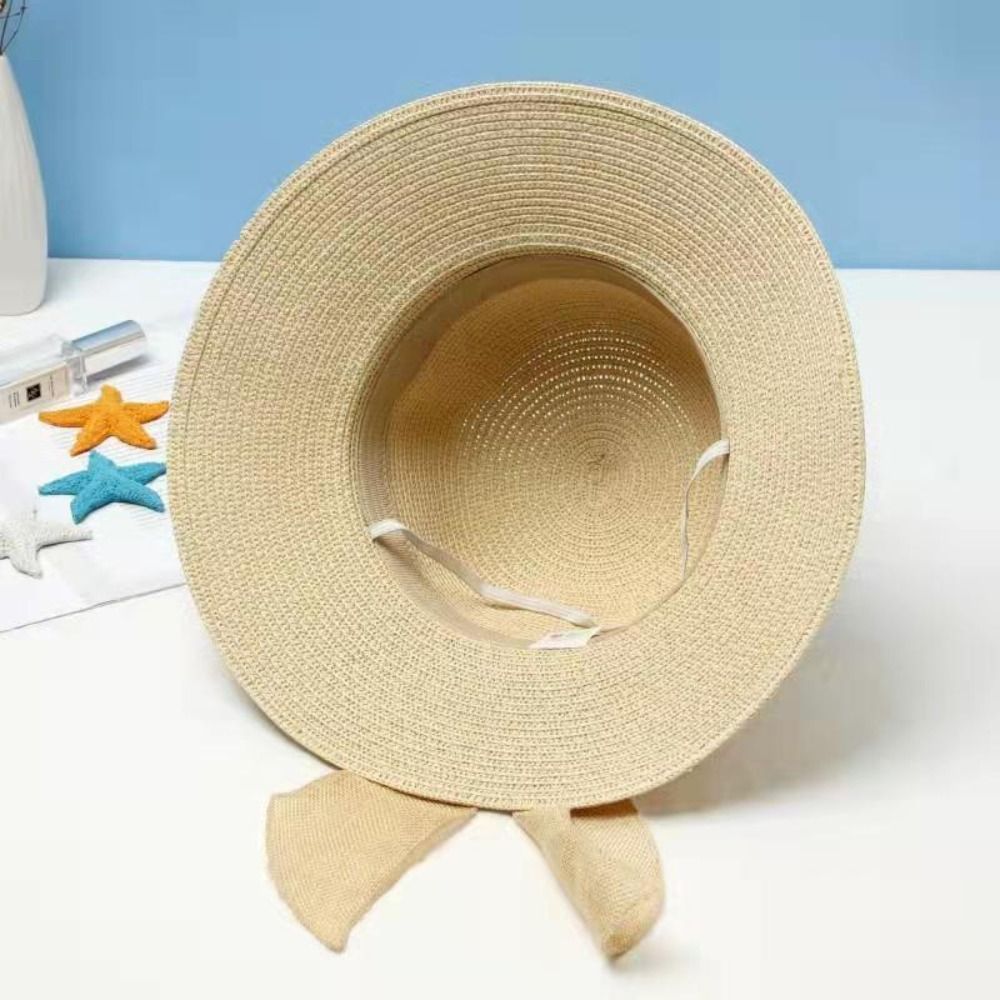 Beaira New Summer Women Sun Hat Casual Fashion Bowtie Fisherman Hat Straw Hat with Bow Ribbon Travel Beach Hat