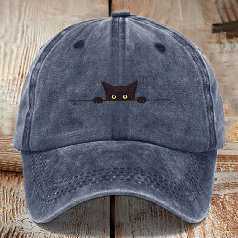 Beaira Cute cat printed baseball cap, washed and worn, men's and women's duckbill cap, soft top sun hat