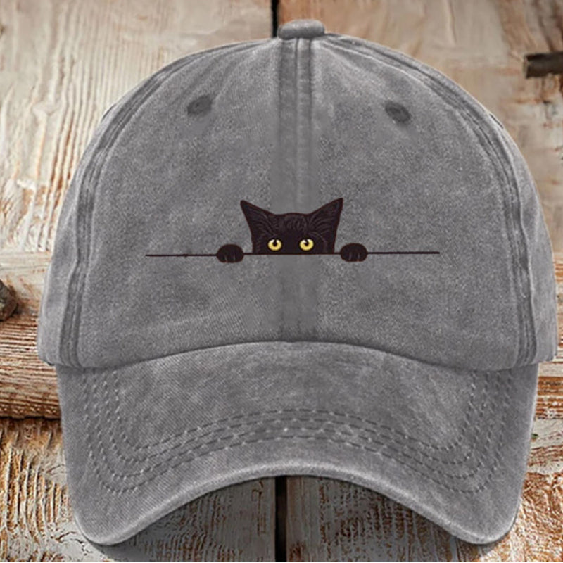 Beaira Cute cat printed baseball cap, washed and worn, men's and women's duckbill cap, soft top sun hat
