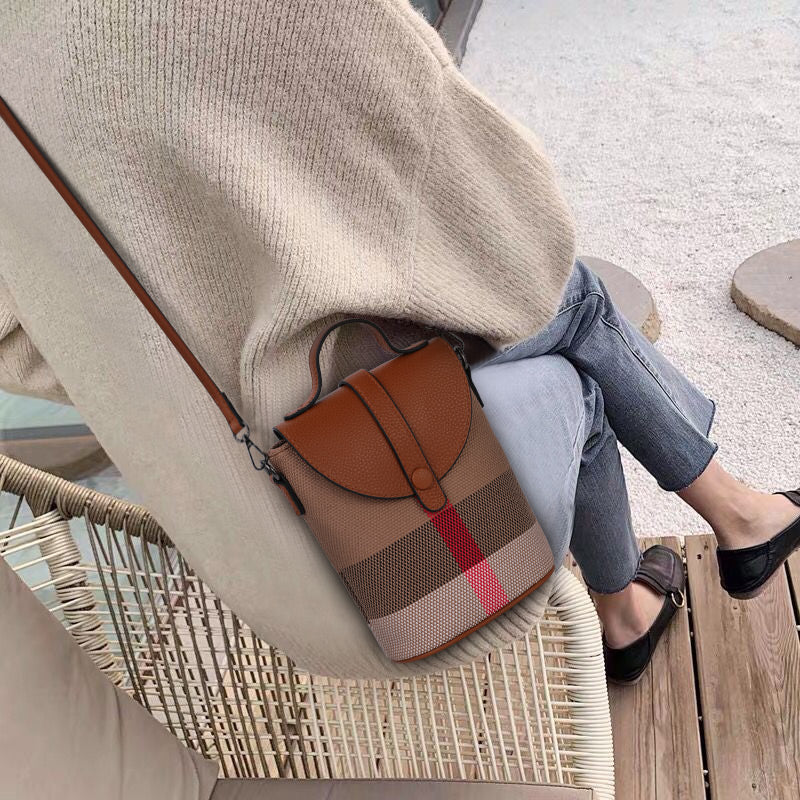 Beaira Fashionable women's mini bag plaid single shoulder crossbody bag canvas patchwork cowhide portable small bag