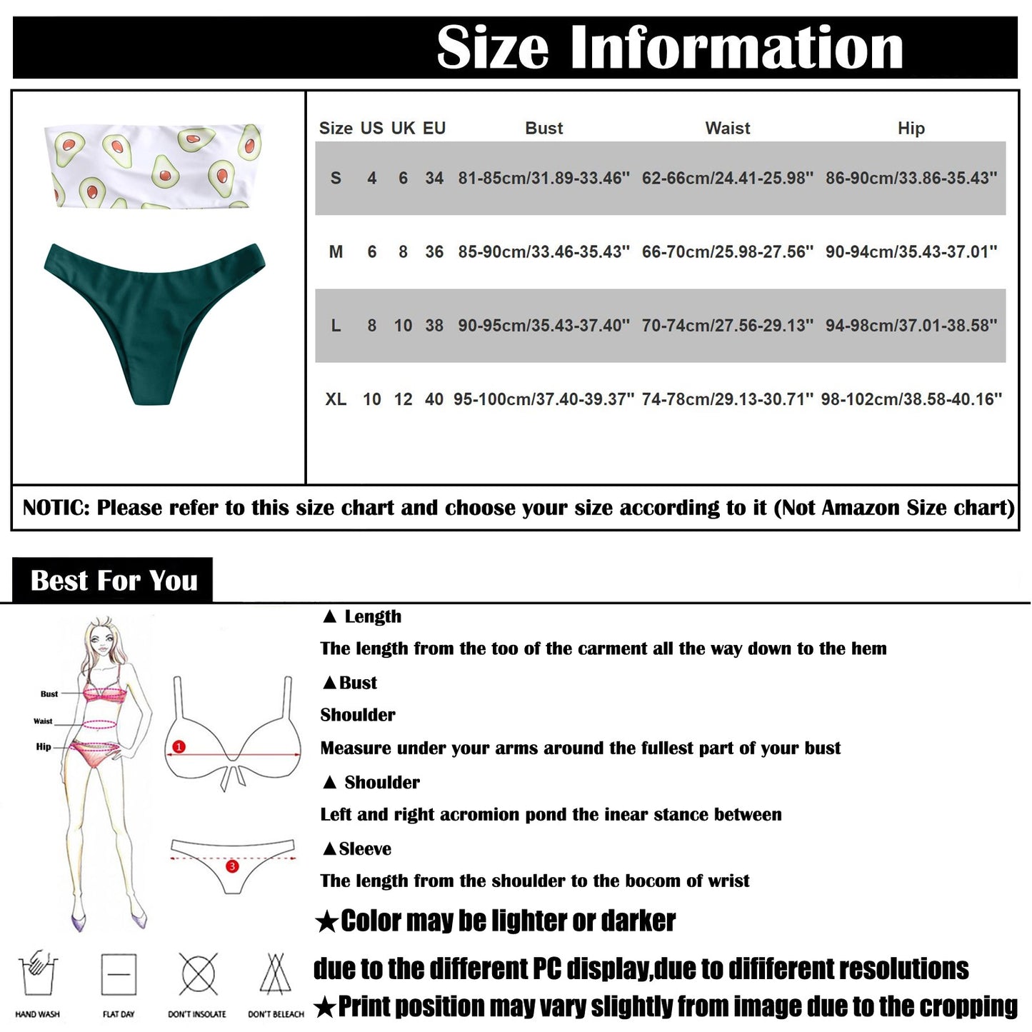 Beaira Women's Bikini Set Sexy Fashion Avocados Print Swimsuit Strapless Low Waist Swimming Suit for Women Two Piece Bikini Mujer