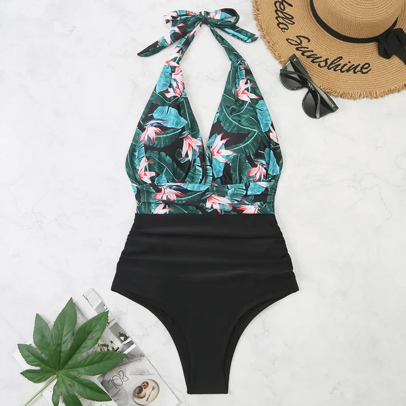 Beaira Fashion Printed One Piece Swimsuit Women Bathing Suit Sexy Bikinis Swimming Suits Ladies Beachwear Backless Lace Up Swimwear