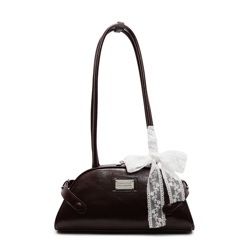 Beaira Women Simple Shoulder Bag PU Leather Bow Small Underarm Bag Solid Color Travel Underarm Handbag Girls Outdoor Daily Bag