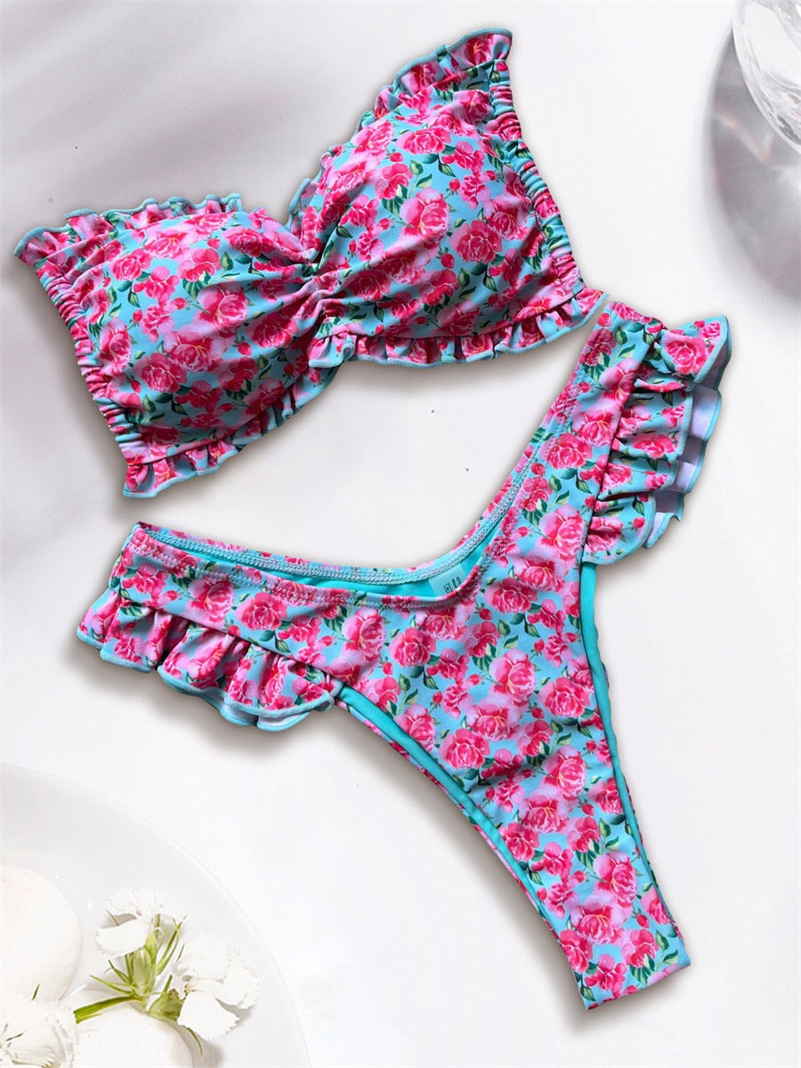 Beaira Stylish Women s Tropical Print Bikini Set with Adjustable Tie Back and Halter Neck Chic Two Piece Swimsuit for Summer Beachwear