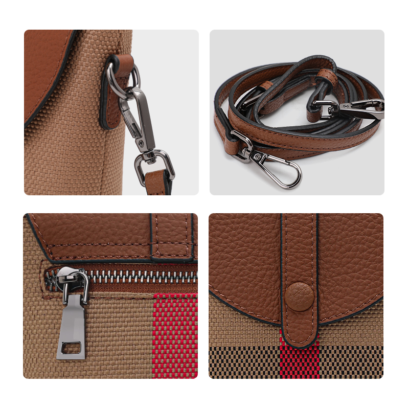 Beaira Fashionable women's mini bag plaid single shoulder crossbody bag canvas patchwork cowhide portable small bag