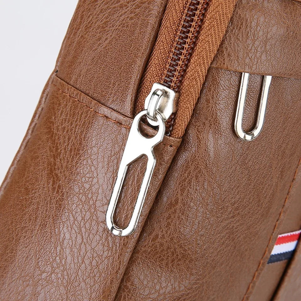 Beaira Men PU Leather Crossbody Chest Pack Retro Outdoor Sling Bag Small Crossbody Chest Bag for Outdoor Sports Travel Hiking Camping