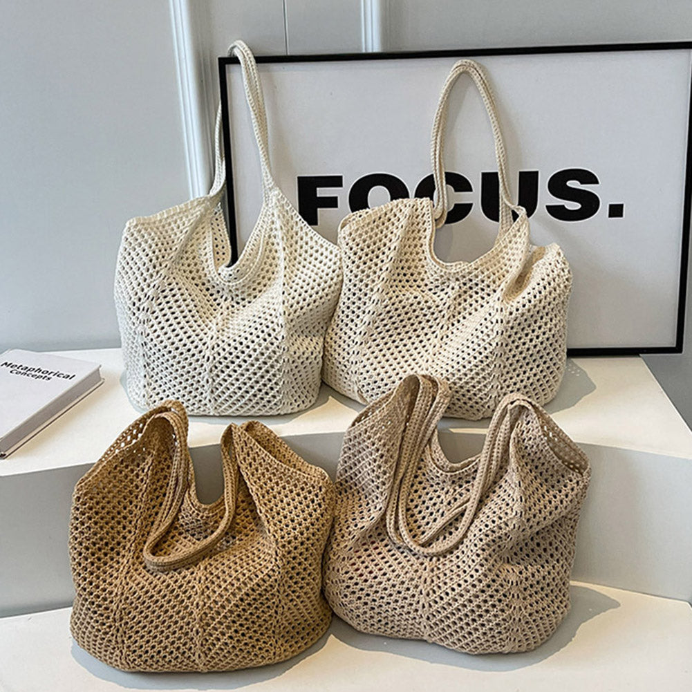Beaira Women Hollow Summer Bag Solid Color Aesthetic Hobo Bag Large Capacity Knitted Tote Handbag Ladies Daily Handbag