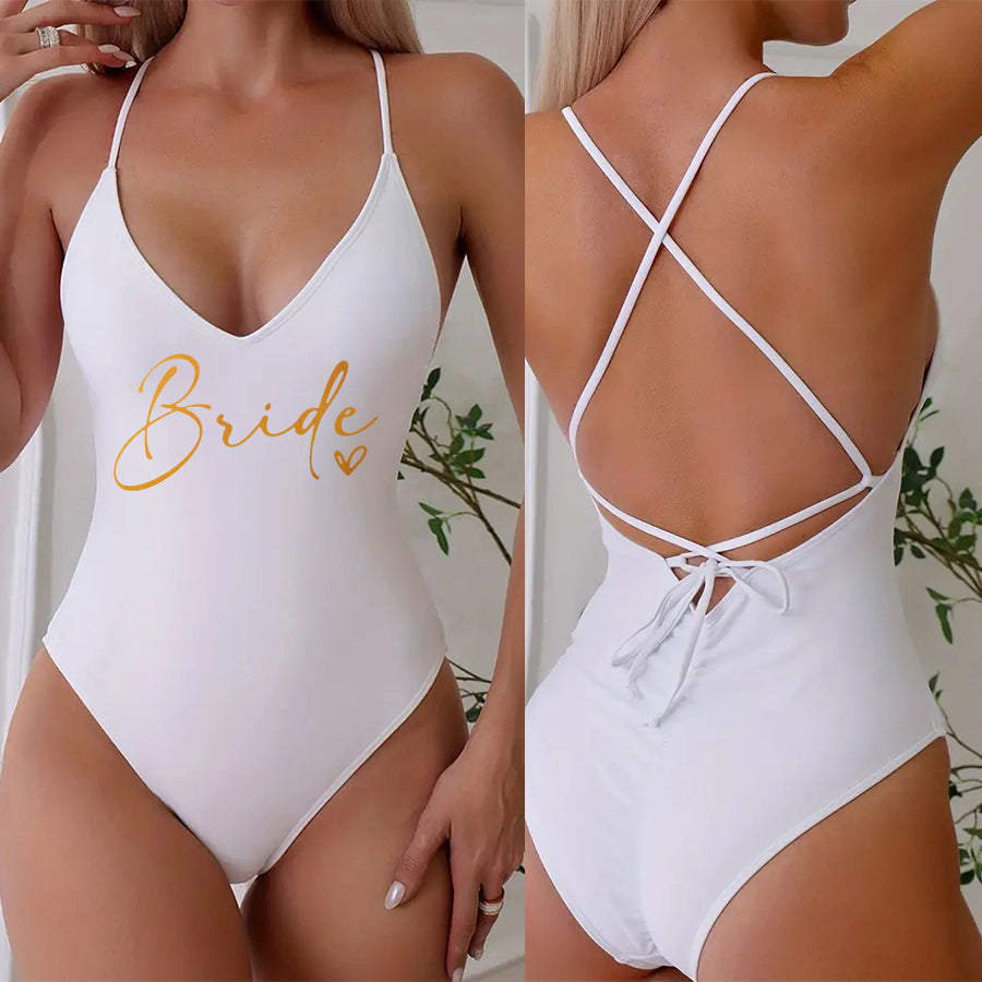 Beaira Pink Gold Print One Piece Swimsuit Team Bride Love Sexy Bathing Suit Padded Swimwear Women Bikini Bachelor Party Swim Beachwear