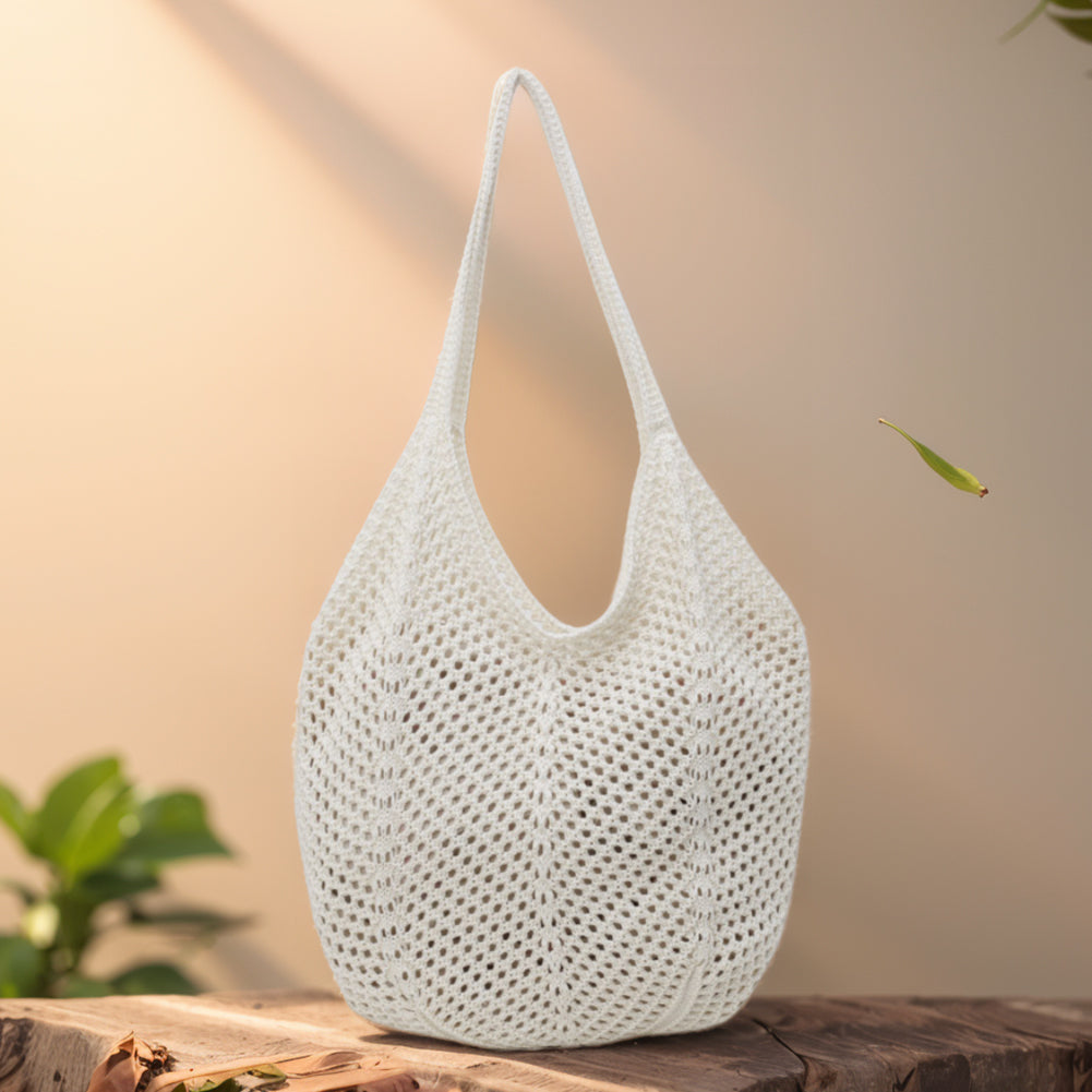 Beaira Women Hollow Summer Bag Solid Color Aesthetic Hobo Bag Large Capacity Knitted Tote Handbag Ladies Daily Handbag
