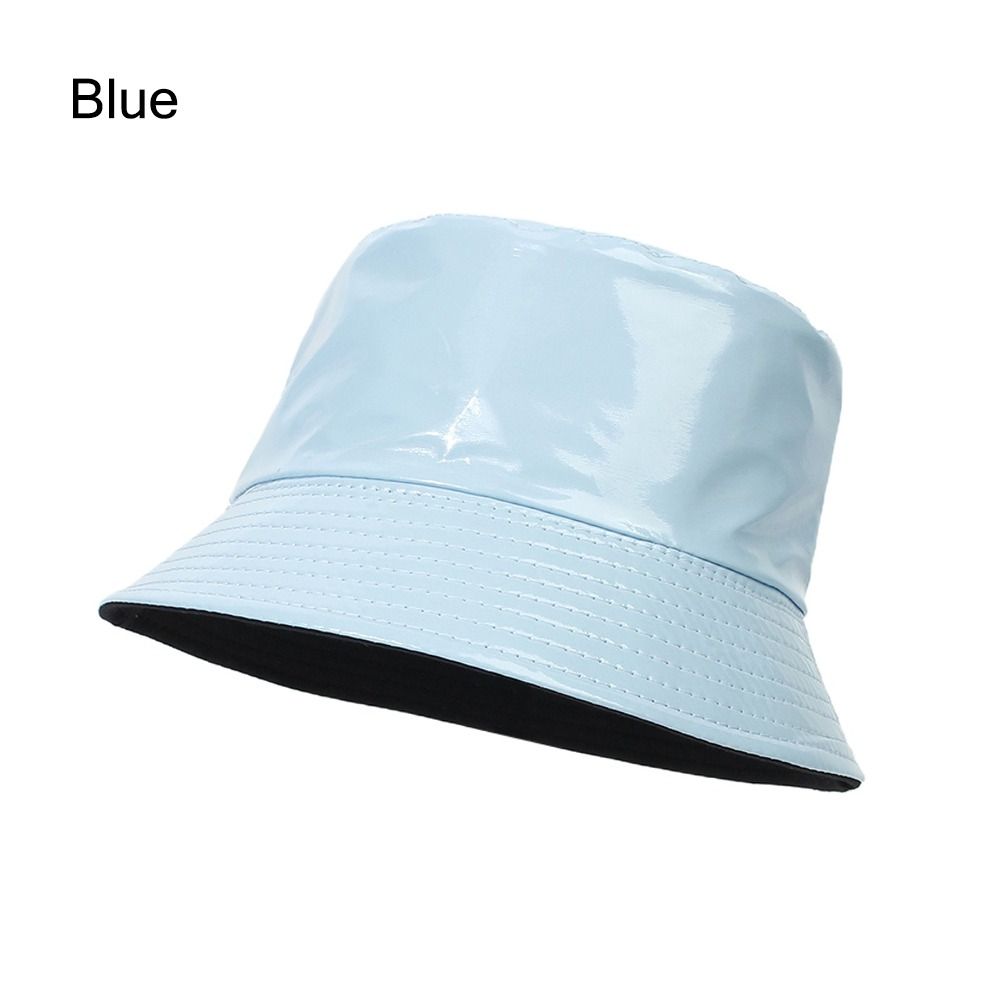 Beaira Faux Leather Bucket Hat Women Reversible PU Leather Sun Hat Fashion Autumn Waterproof Fisherman Hat Reversible Sun Bucket Hat