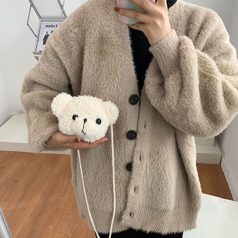 Beaira Children Cute Bear Plush Shoulder Bag Cartoon Messenger Bags Kawaii Plush Purses little Girls Stuffed Animals Backpack For Kids