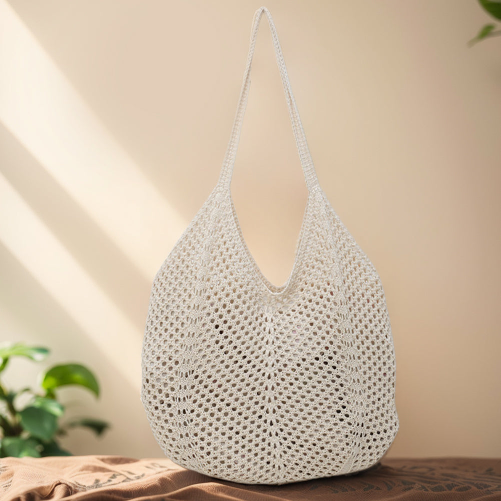 Beaira Women Hollow Summer Bag Solid Color Aesthetic Hobo Bag Large Capacity Knitted Tote Handbag Ladies Daily Handbag
