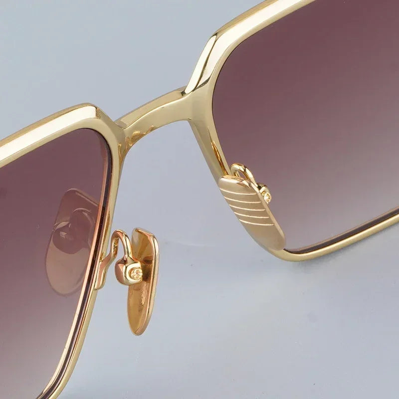 Beaira Classical Square Alloy Sunglasses Male Gradient Red Designer Japan Style Handmade Acetate Arm Eyeglasses UV400 Lenses