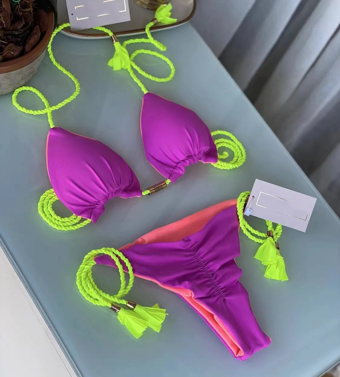 Beaira New Women Bikini Backless Rope Triangle Swimsuit Multicolor
