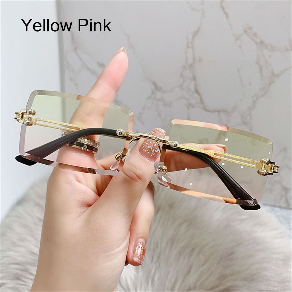 Beaira Vintage Fashion New Sunglasses Rimless Frameless Rectangle Shades Gradient UV400 Summer Traveling Sun Glasses for Women