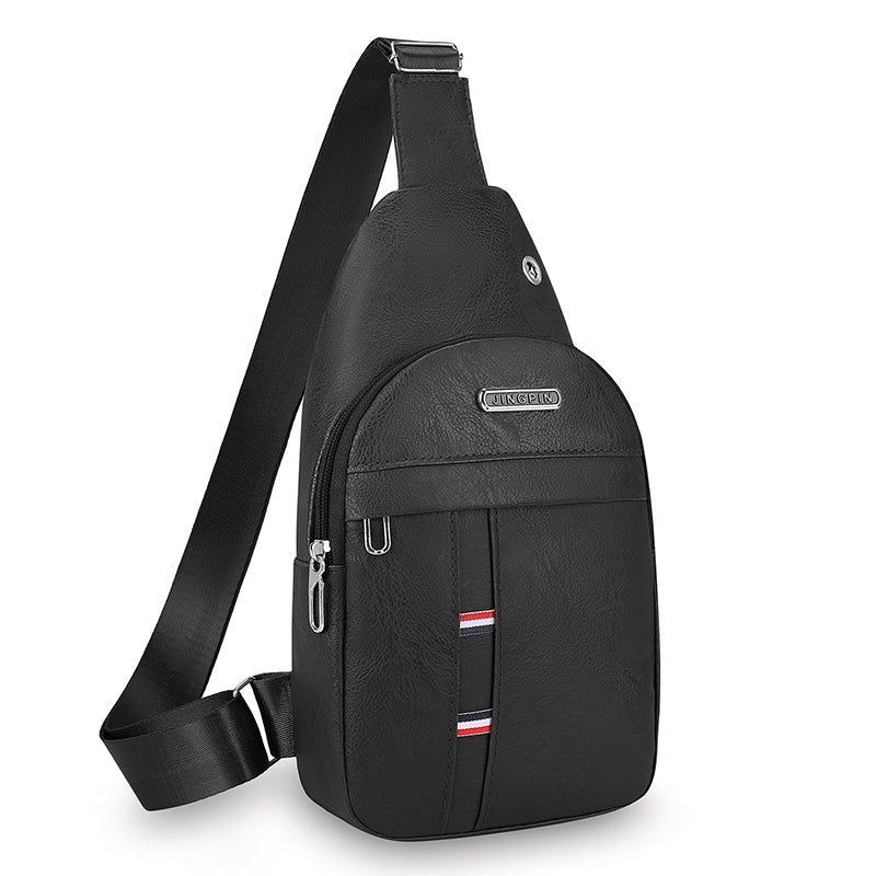 Beaira Men PU Leather Crossbody Chest Pack Retro Outdoor Sling Bag Small Crossbody Chest Bag for Outdoor Sports Travel Hiking Camping