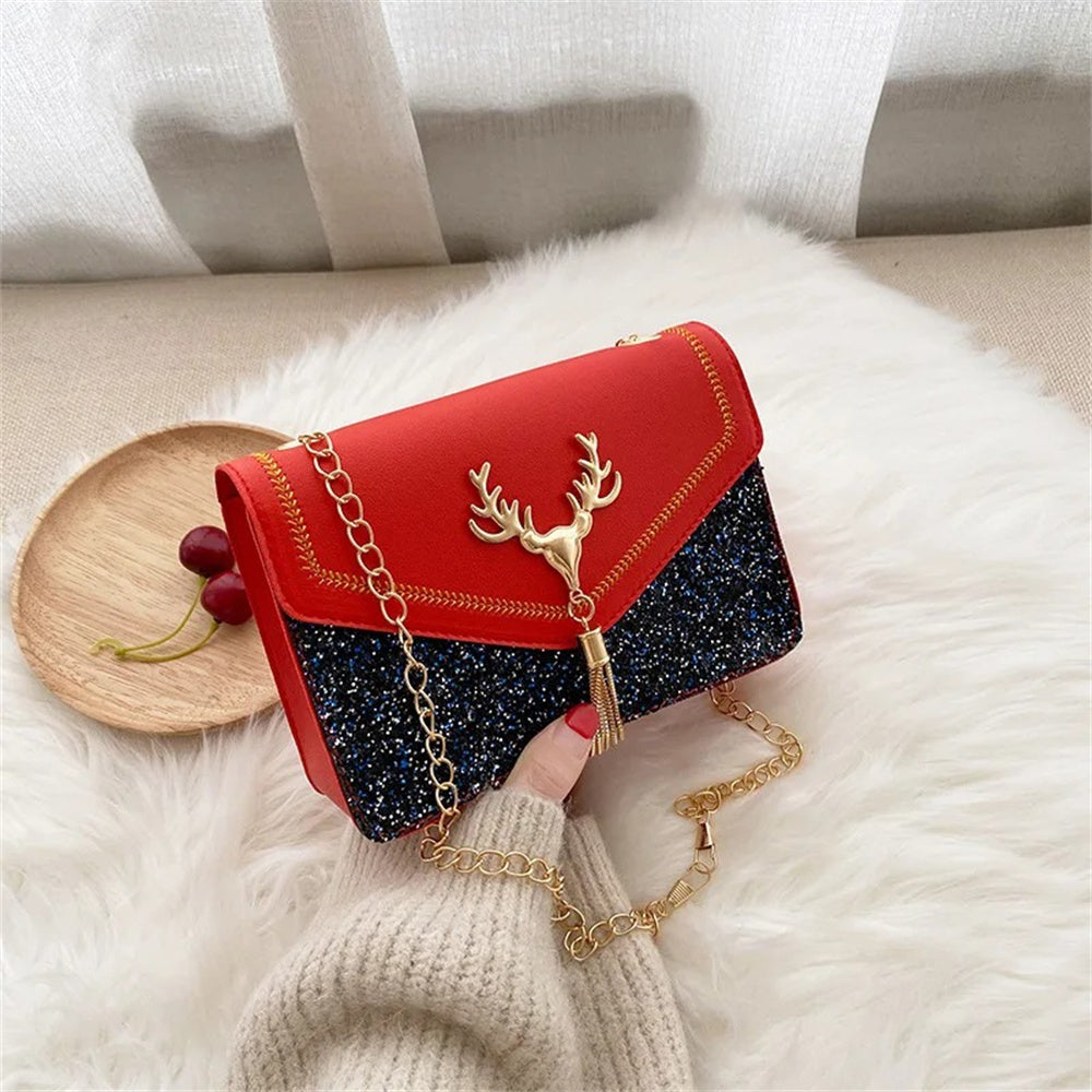 Beaira Fashion Women Shoulder Bag Deer Head Decoration Messenger Bags PU Leather Button Underarm Luxury Chain Lady Small Square Handbag