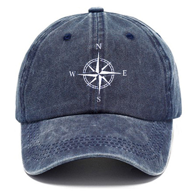 Beaira Washed cotton compass printed hat, vintage dad hat, men's retro baseball hat, soft top sun hat