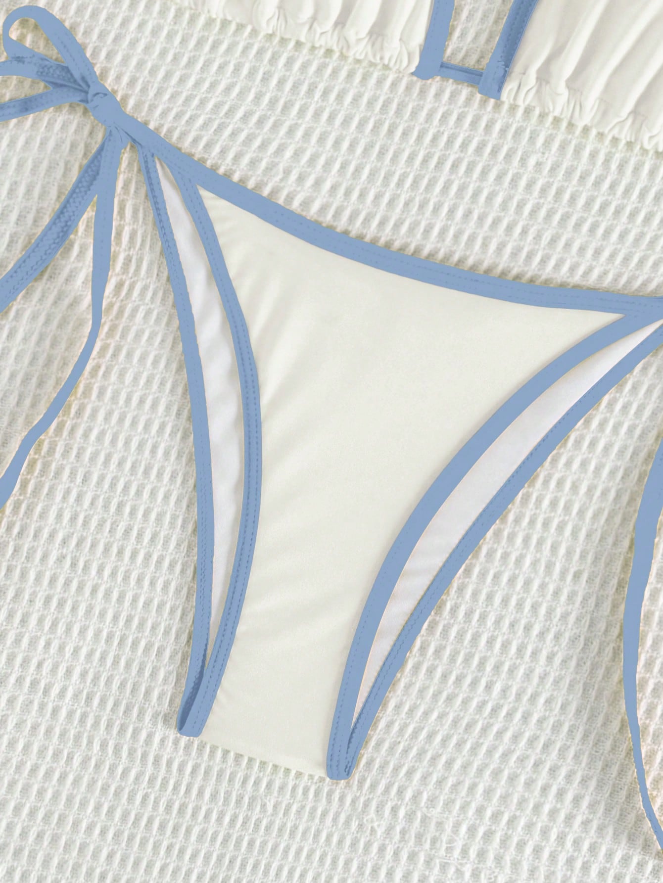 Beaira Summer white and blue color-block bow-tie pure bikini set suitable for women's beach vacation