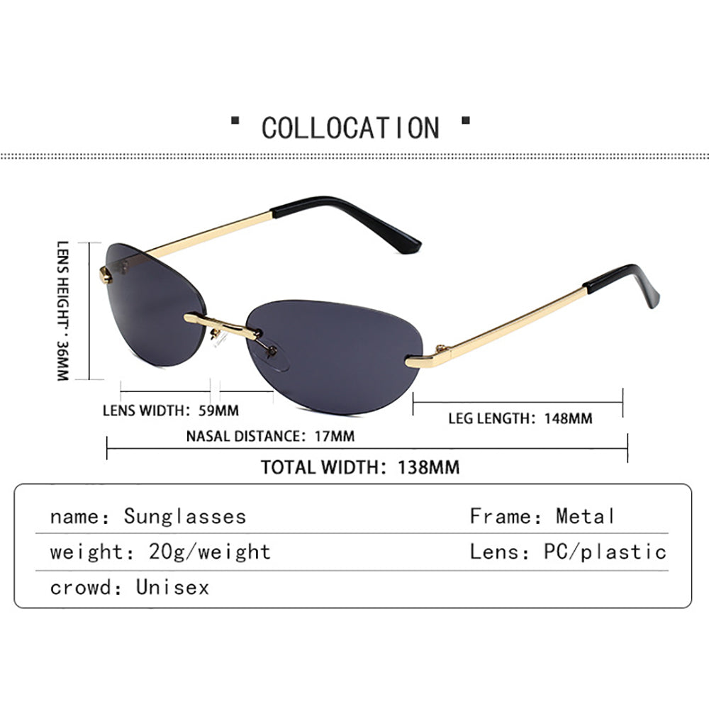 Beaira Trendy Y2K Frameless Oval Sunglasses Vintage Style UV400 Protection Goggles Men Women Fashion Sun Glasses Outdoor Shades
