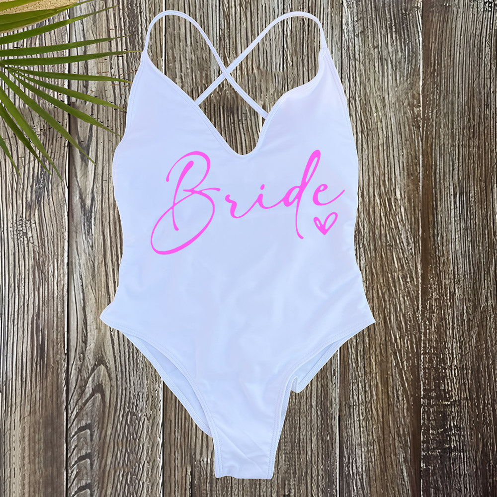 Beaira Pink Gold Print One Piece Swimsuit Team Bride Love Sexy Bathing Suit Padded Swimwear Women Bikini Bachelor Party Swim Beachwear