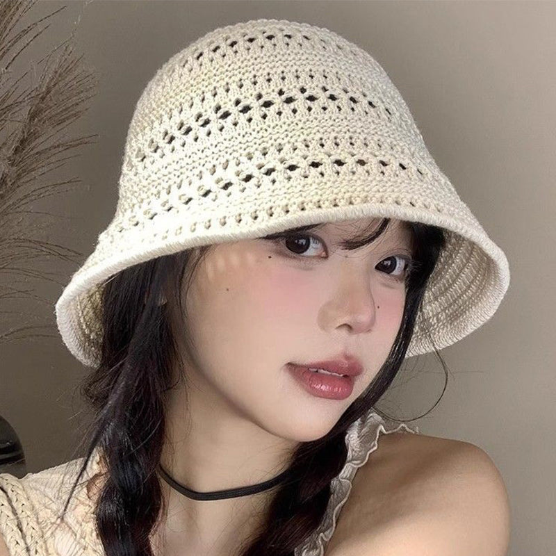 Beaira Summer Fashion Wide Brim Bucket Hat For Women Hollow Out Breathable Crochet Sun Hat Outdoor Casual Versatile Wear Panama Hat