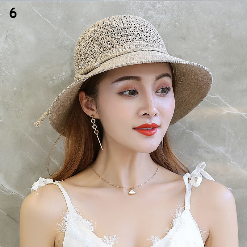 Beaira Women Straw Hats Sun Hats Straw Hat Ladies Panama Cap Sun Protection Wide Brim Ribbon Bowknot Girls Outdoor Summer Beach Sun Hat