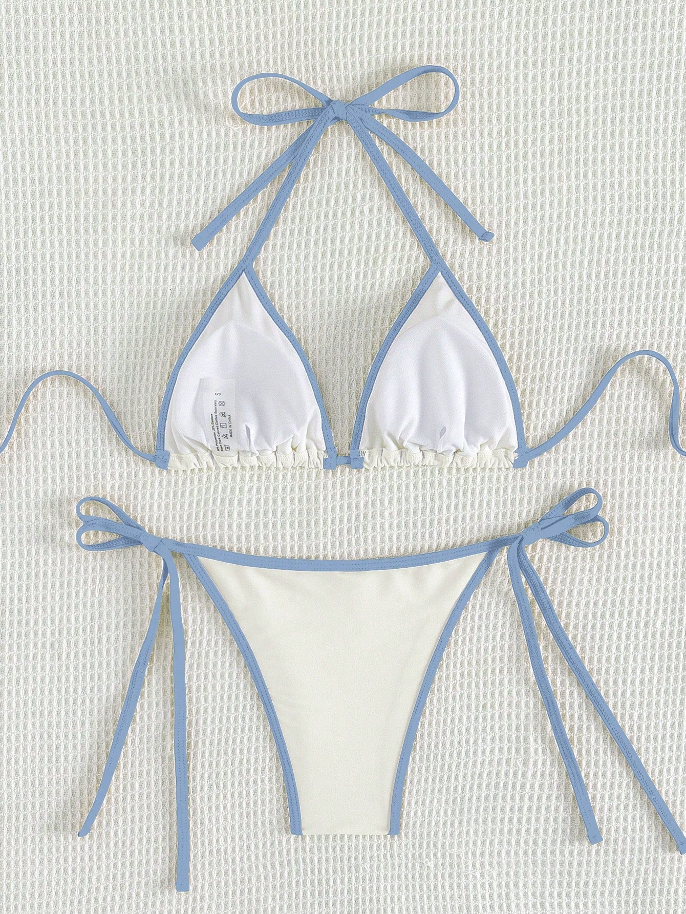 Beaira Summer white and blue color-block bow-tie pure bikini set suitable for women's beach vacation