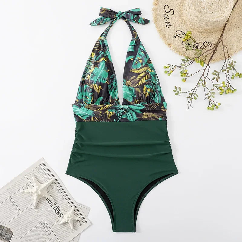 Beaira Fashion Printed One Piece Swimsuit Women Bathing Suit Sexy Bikinis Swimming Suits Ladies Beachwear Backless Lace Up Swimwear