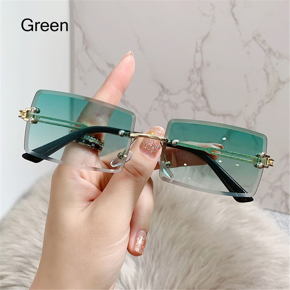 Beaira Vintage Fashion New Sunglasses Rimless Frameless Rectangle Shades Gradient UV400 Summer Traveling Sun Glasses for Women