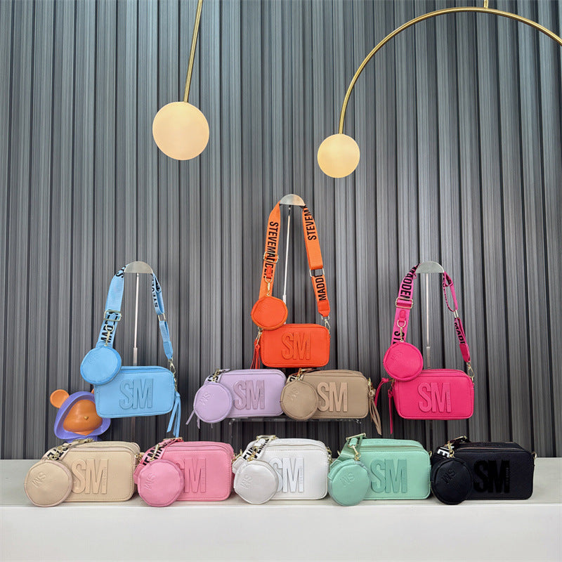 Beaira Spring/Summer New Fashion Camera Bag with Wide Shoulder Strap Lettering Small Square Bag Crossbody Bag