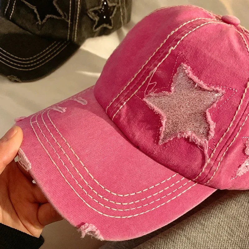 Beaira Retro Y2K Star Washed Denim Hole star Baseball cap Snapback Hats Autumn Summer fishing Hat Men Women Caps Casquette hats Gorras