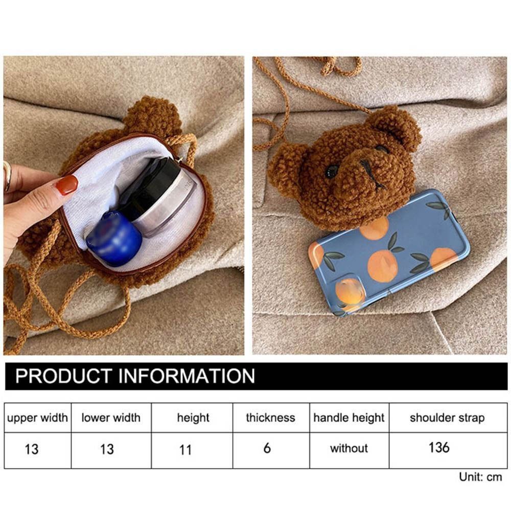 Beaira Children Cute Bear Plush Shoulder Bag Cartoon Messenger Bags Kawaii Plush Purses little Girls Stuffed Animals Backpack For Kids