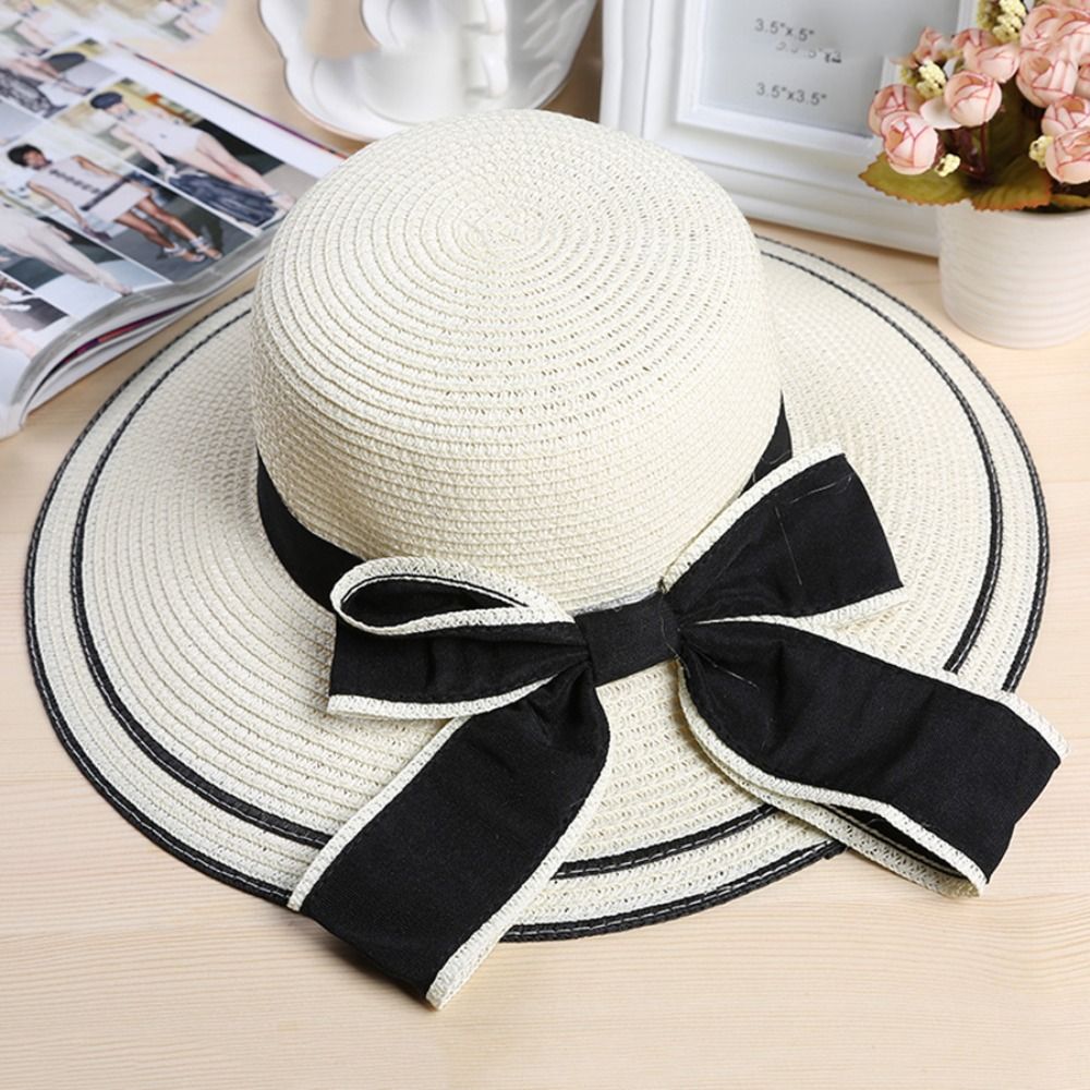 Beaira New Summer Women Sun Hat Casual Fashion Bowtie Fisherman Hat Straw Hat with Bow Ribbon Travel Beach Hat