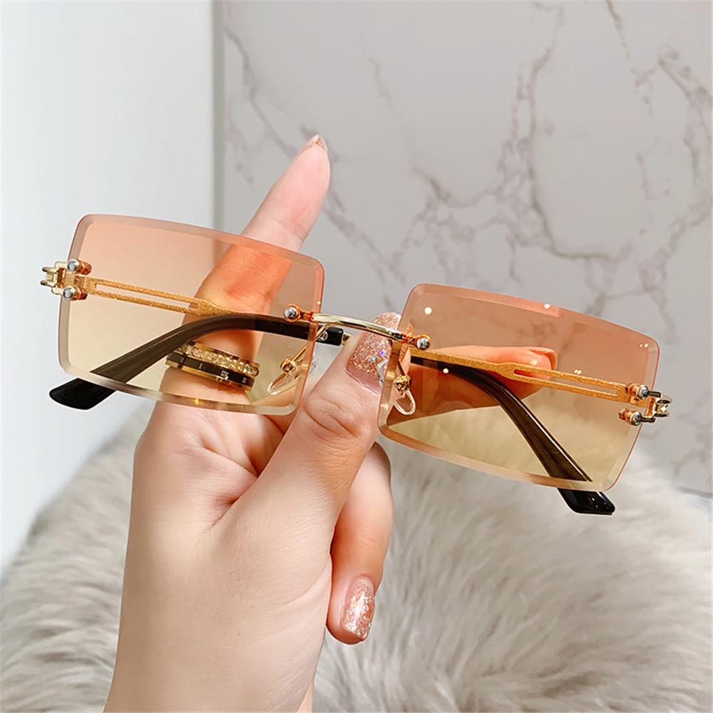 Beaira Vintage Fashion New Sunglasses Rimless Frameless Rectangle Shades Gradient UV400 Summer Traveling Sun Glasses for Women