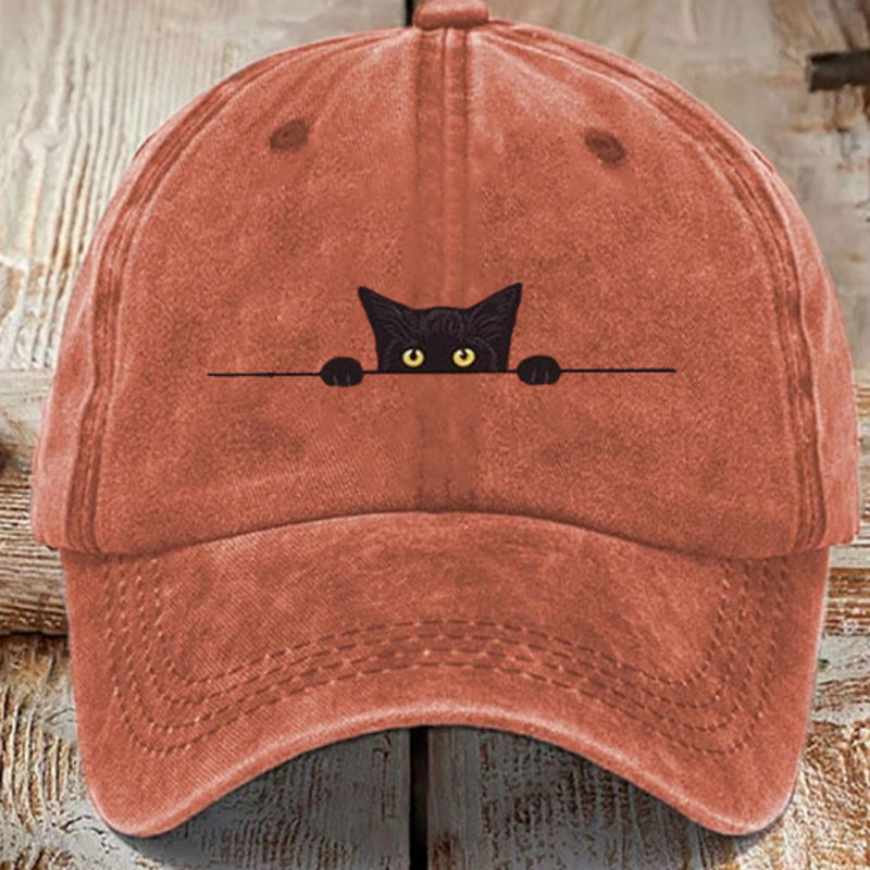 Beaira Cute cat printed baseball cap, washed and worn, men's and women's duckbill cap, soft top sun hat