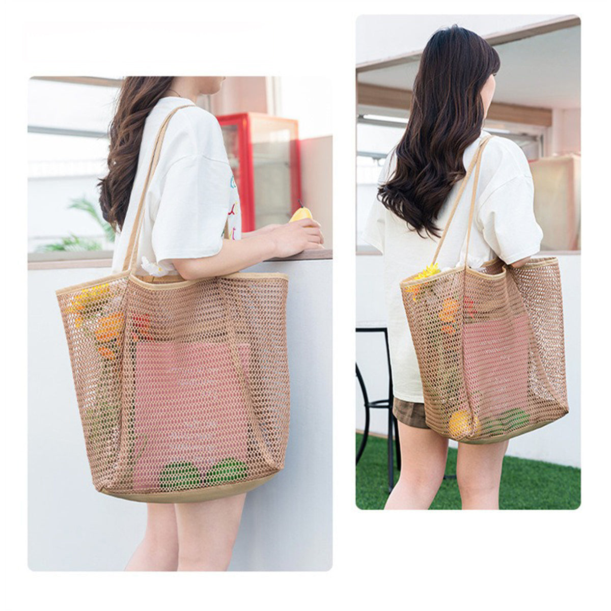 Beaira Mesh Beach Tote Womens Shoulder Handbag,Women's Portable Washing and Swimming Clothing Storage Bag