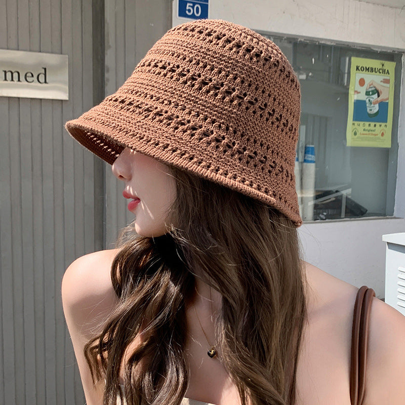 Beaira Summer Fashion Wide Brim Bucket Hat For Women Hollow Out Breathable Crochet Sun Hat Outdoor Casual Versatile Wear Panama Hat