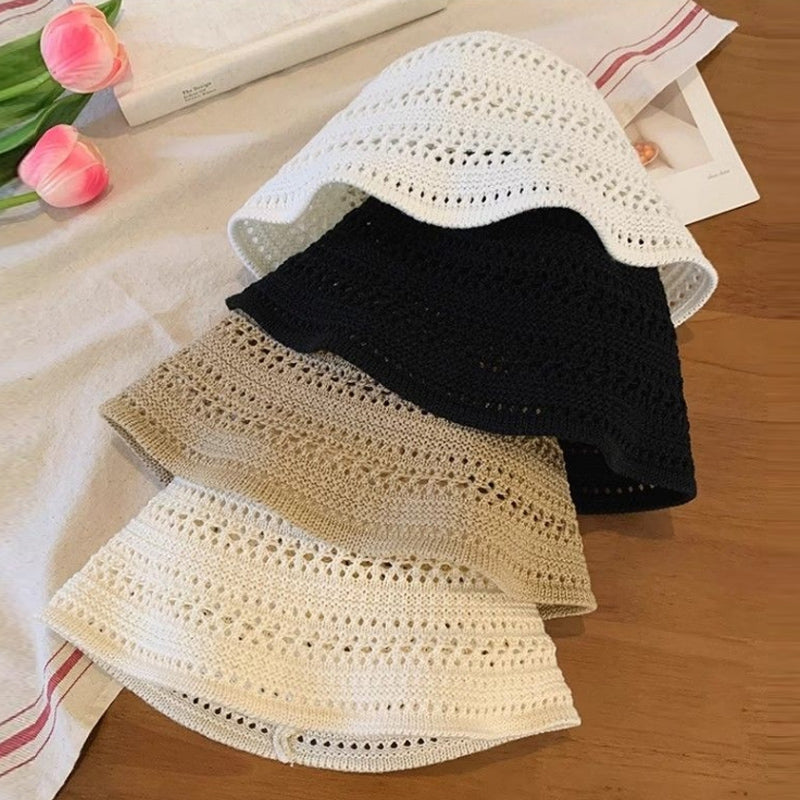 Beaira Summer Fashion Wide Brim Bucket Hat For Women Hollow Out Breathable Crochet Sun Hat Outdoor Casual Versatile Wear Panama Hat