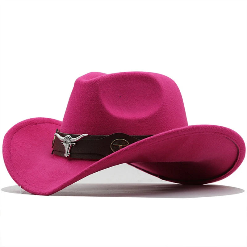 Beaira Western Cowboy Hat 4 Sizes Black Woolen Jazz Top Hat Men Ethnic Style Cow Head Ribbon Felt Cap Women Children Riding Fedora Hat