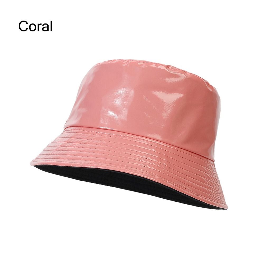 Beaira Faux Leather Bucket Hat Women Reversible PU Leather Sun Hat Fashion Autumn Waterproof Fisherman Hat Reversible Sun Bucket Hat