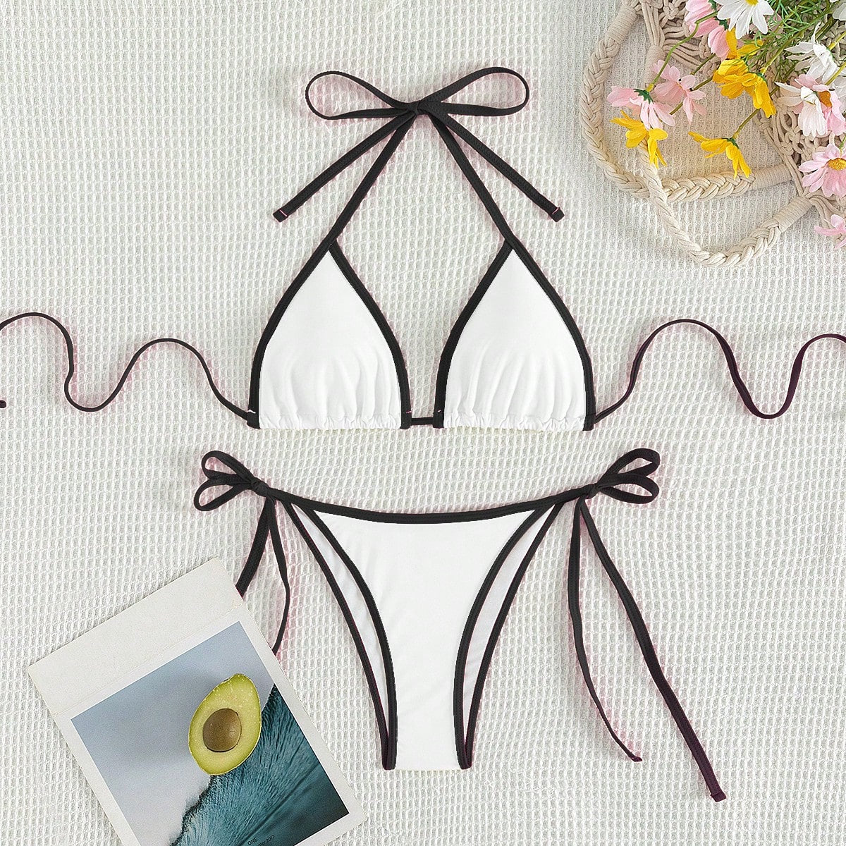 Beaira Summer white camisole bikini swimsuit set for swimming and beach photo shoot for women
