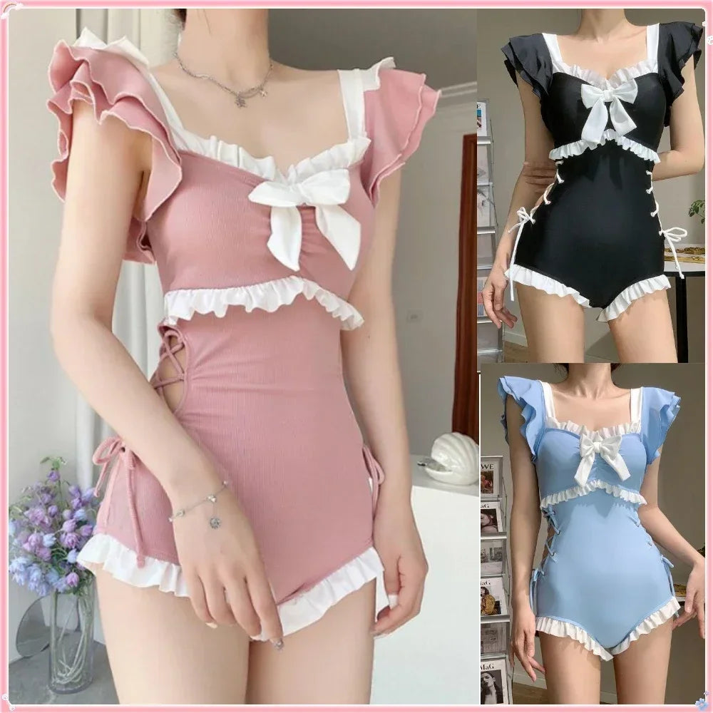 Beaira Cute Bow Swimwear Women Lolita Conservative One Piece Swimsuit Female Bathing Suits Bodysuit Girl's Holiday Beach Wear Body Suit