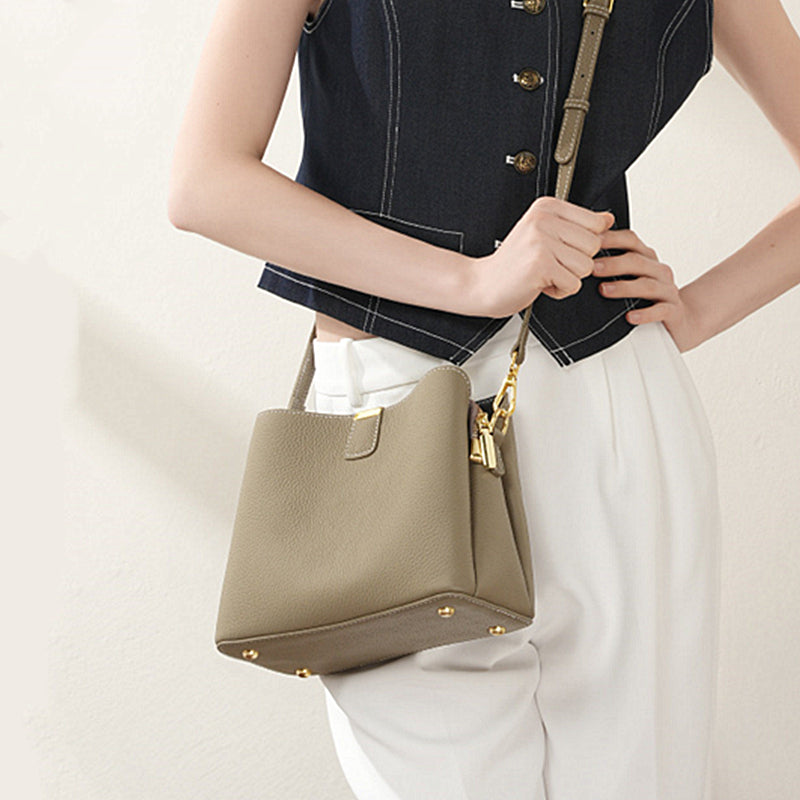 Beaira 100% Cow Genuine Leather Bucket Shoulder Crossbody Bags For Women 2025 Luxury Designer Wide Strap Tote Ladies Handbags