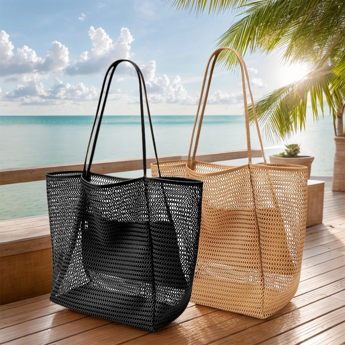 Beaira Mesh Beach Tote Womens Shoulder Handbag,Women's Portable Washing and Swimming Clothing Storage Bag