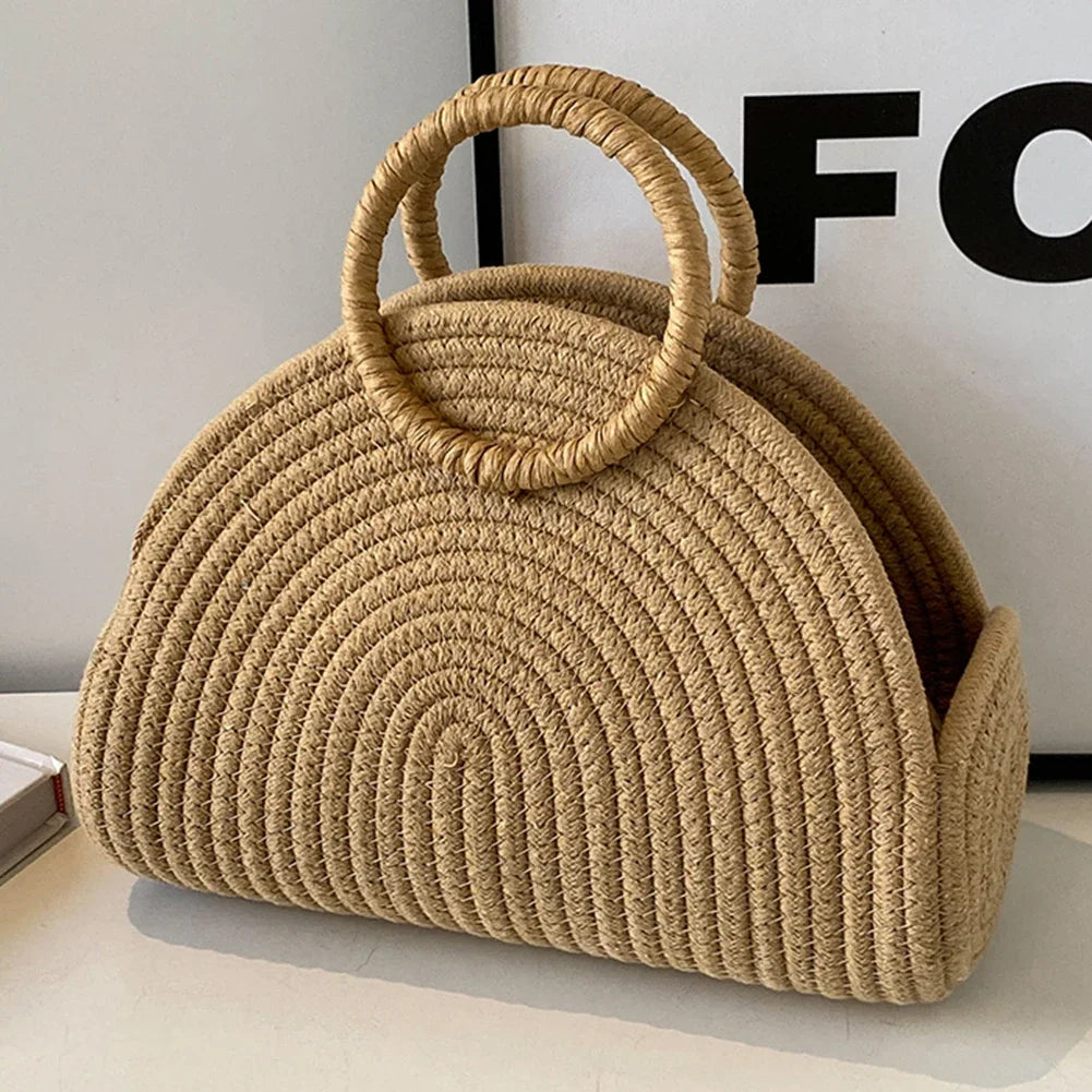 Beaira Handwoven Top Handle Bag Retro Cotton Rope Shoulder Purse Holiday Travel Handbag Vacation Bag for Women and Girls
